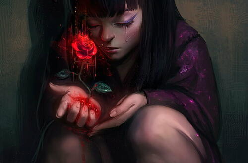 Sad Girl with a&nbsp;Rose
